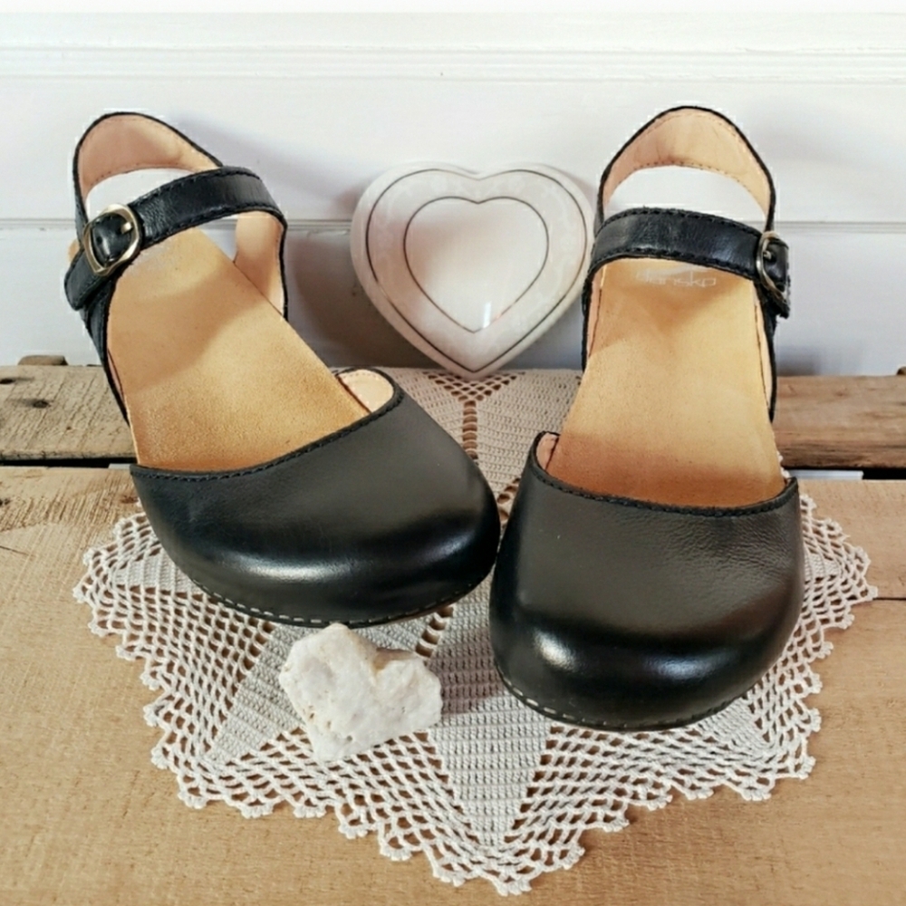 Black Dansko Tiffani Strappy Clog Sandal MaryJane Burnished Straps Buckles 37 39 - Picture 4 of 10